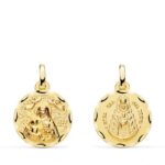 18K MEDALLA ORO AMARILLO ESCAPULARIO ORO AMARILLO VIRGEN DE LA CINTA Y VIRGEN DEL ROCIO 16 MM