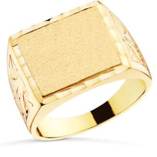 18K SELLO ORO AMARILLO CABALLERO MACIZO TALLADO, ZONA GRABADO 15X13 MM