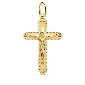 18K CRUZ ORO AMARILLO CON CRISTO TALLADA 35X22 MM