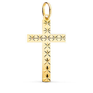 18K CRUZ ORO AMARILLO SIN CRISTO TALLADA 35X19 MM