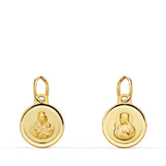 9K ESCAPULARIO ORO AMARILLO BISEL VIRGEN DEL CARMEN Y CORAZON DE JESUS 10 MM