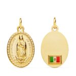18K MEDALLA ORO AMARILLO VIRGEN GUADALUPE OVAL CON BANDERA 20X15 MM