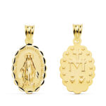 18K MEDALLA ORO AMARILLO VIRGEN MILAGROSA OVAL TALLADA 20X15 MM