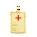 18K PLACA CHAPA COLGANTE ORO AMARILLO GRUPO SANGUINEO RH GRANDE 28X20 MM