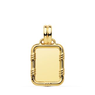 18K PLACA CHAPA ORO AMARILLO BRILLO CON BORDE 19X15 MM