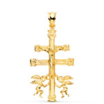 18K CRUZ ORO AMARILLO CARAVACA CON CRISTO, 36 X 22 MM