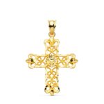 18K CRUZ ORO AMARILLO FILIGRANA BORDES TALLADOS, 35X29 MM