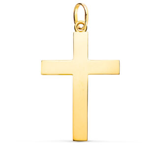 18K CRUZ ORO AMARILLO LISA MACIZA PALO RECTANGULAR BRILLO 38 X 24 MM