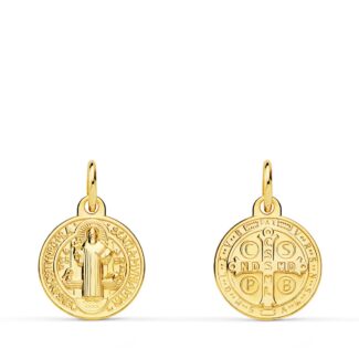 18K MEDALLA ESCAPULARIO ORO AMARILLO SAN BENITO MONJE 12 MM MATIZADA