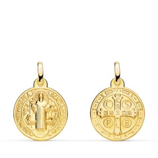 18K MEDALLA ESCAPULARIO ORO AMARILLO SAN BENITO MONJE 16 MM MATIZADA