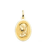 18K MEDALLA ORO AMARILLO VIRGEN NIÑA OVAL EN BRILLO 21X15 MM