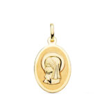 18K MEDALLA ORO AMARILLO VIRGEN NIÑA OVAL EN BRILLO 21X15 MM