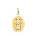 18K MEDALLA ORO AMARILLO VIRGEN NIÑA OVAL EN BRILLO 21X15 MM