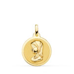 18K MEDALLA ORO AMARILLO VIRGEN REZANDO EN BRILLO 18 MM