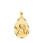 18K MEDALLA ORO AMARILLO GOTA ANGELITO BURLON TALLADA 21X14 MM