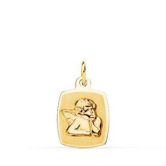 18K MEDALLA ORO AMARILLO TONEL ANGELITO BURLON BRILLO Y MATE 19X13 MM