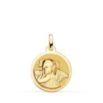 18K MEDALLA ANGEL NIÑA REVOLTOSA ORO AMARILLO BRILLO 16 MM