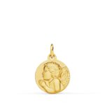 18K MEDALLA ORO AMARILLO ANGEL NIÑO PIADOSO REZANDO MATIZADO, 14 MM