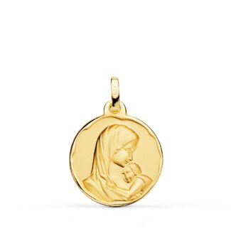 18K MEDALLA ORO AMARILLO VIRGEN MADRE AMOR MATERNAL 18 MM