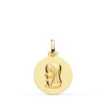 18K MEDALLA ORO AMARILLO VIRGEN NIÑA LISA 16 MM
