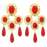 18K PENDIENTES ORO AMARILLO MANTILLA CAMAFEO Y CORAL 70X38 MM CATALAN