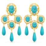 18K PENDIENTES ORO AMARILLO MANTILLA CAMAFEO Y TURQUESAS. 70X38 MM CATALAN