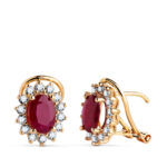 18K PENDIENTES ORO AMARILLO DIAMANTES DE LABORATORIO Y RUBI NATURAL 7X5 MM 1,76QT 0,580QT VS-2 G. 11,5X9,5 MM CIERRE OMEGA