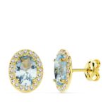 18K PENDIENTES ORO AMARILLO PIEDRA AZUL CLARO OVAL CIRCONITA 10X8 MM
