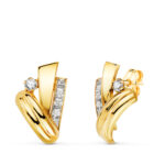 18K PENDIENTES ORO AMARILLO BANDAS CON CARRÉ DE CIRCONITAS. MEDIDA: 16 X 9 MM. CIERRE PRESION