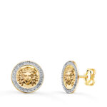 18K PENDIENTES ORO BICOLOR MEDUSA Y BORDE DE GRECA 10 MM CIERRE PRESION
