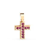 18K CRUZ ORO AMARILLO CON CIRCONITAS ROJAS. MEDIDA: 13,5 X 10 MM