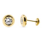 9K PENDIENTES ORO AMARILLO CHATÓN 7,50 MM CIRCONITA 6 MM CIERRE TUERCA