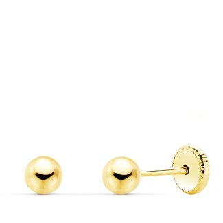 9K PENDIENTES ORO AMARILLO BOLAS LISAS 4 MM CIERRE TUERCA