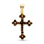18K CRUZ ORO AMARILLO GRANATE 35X25 MM