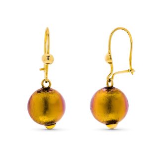 18K PENDIENTES ORO AMARILLO BOLA CRISTAL MURANO 10 MM