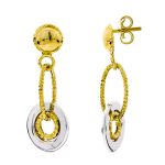 18K PENDIENTES ORO BICOLOR LARGOS CON MOTIVOS REDONDOS Y BOLA LISACIERRE PRESION