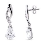 18K PENDIENTES ORO BLANCO PERA Y CIRCONITASS 23X7 MM PRESION