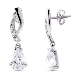 18K PENDIENTES ORO BLANCO PERA Y CIRCONITASS 23X7 MM PRESION