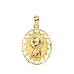 18K MEDALLA ORO AMARILLO VIRGEN NIÑA OVAL CALADO 15X12 MM