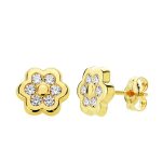 18K PENDIENTES FLOR CIRCONITA 7X7 MM CIERRE PRESION