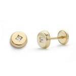 18K PENDIENTES ORO AMARILLO CHATON TUERCA REDONDO CIRCONITA 5 MM