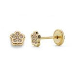 18K PENDIENTES FLOR CIRCONITA TUERCA 4.5 MM