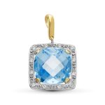 18K COLGANTE ORO BICOLOR PIEDRA COLOR AZUL 12 MM Y CIRCONITAS