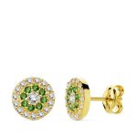 9K PENDIENTES CIRCONITAS BLANCAS Y VERDES 7MM CIERRE PRESION