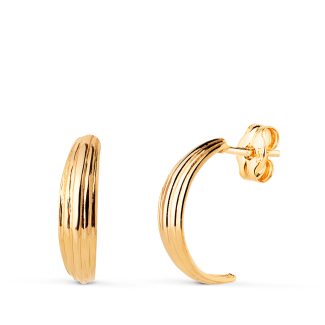 18K PENDIENTES ORO AMARILLO BANDAS DISMINUCION EN BRILLO. MEDIDA: 13 X 3,5 MM. CIERRE PRESION