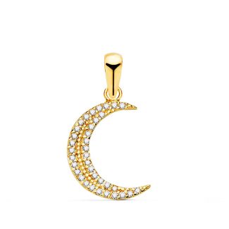 18K COLGANTE AMULETO ORO AMARILLO MEDIA LUNA CON CIRCONITAS. MEDIDA: 15X11 MM