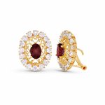 18K PENDIENTES ORO AMARILLO PIEDRA GRANATE Y CIRCONITAS 19 X 16 MM CIERRE OMEGA