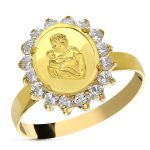 18K SORTIJA ORO AMARILLO MONEDA MADRE CON CIRCONITAS. ANCHO: 15 MM