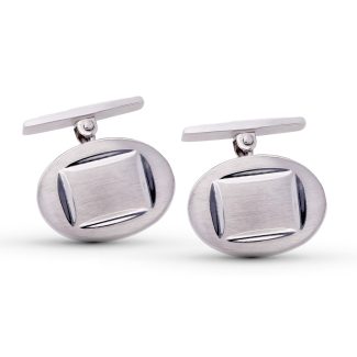 18K GEMELOS ORO BLANCO OVAL MATE Y BRILLO