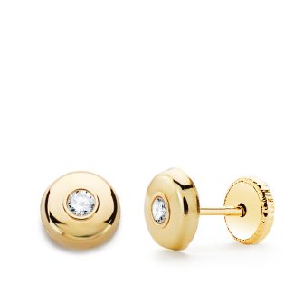 9K PENDIENTES ORO AMARILLO REDONDOS CON CIRCONITA 7 MM CIERRE PRESION